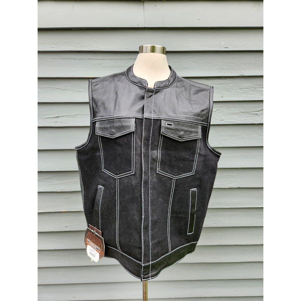 Milwaukee Leather Vest Black Denim Leather Gun‎ Pocket Contrast Stitch XXL NEW